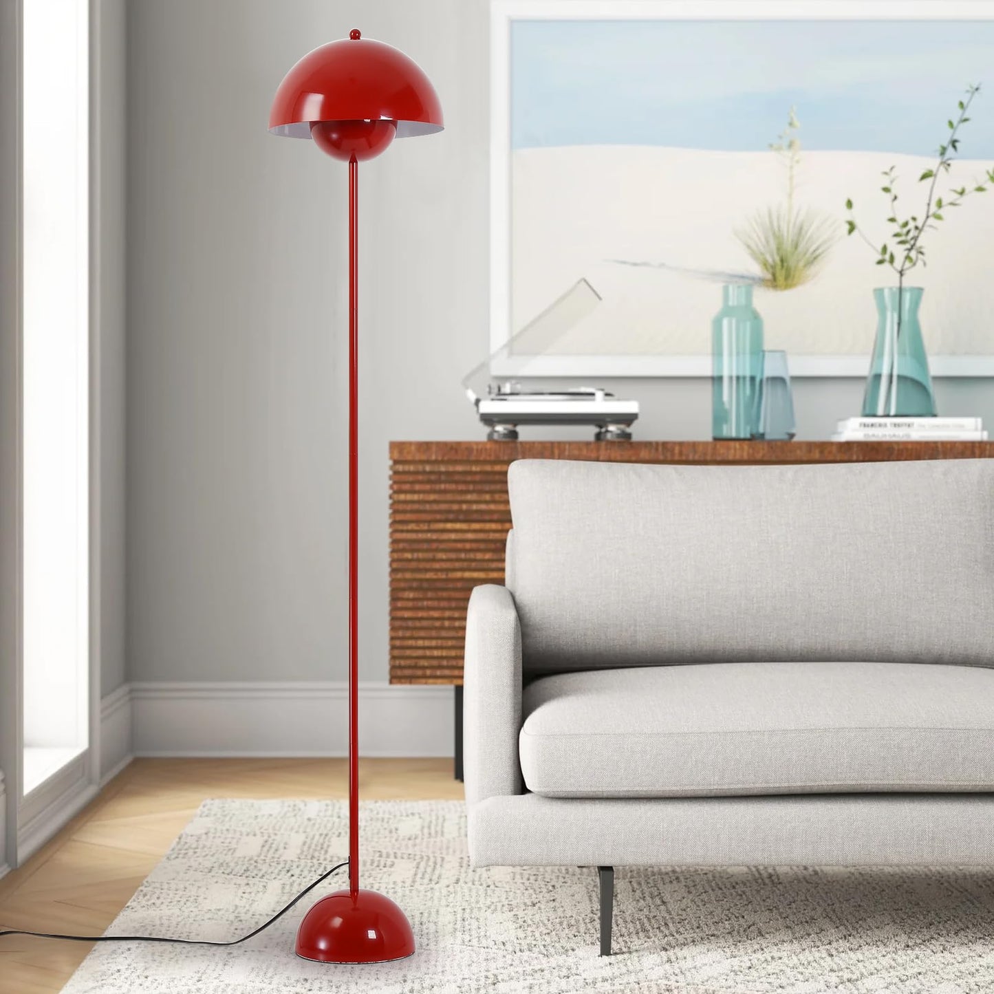 COSYLUX Modern Floor Lamp for Living Room, Industrial Tall Standing Lamp for Bedroom, Metal Shade Reflecting Light Reading Floor Lamp for Office, Nursery Room, Corner(Red)