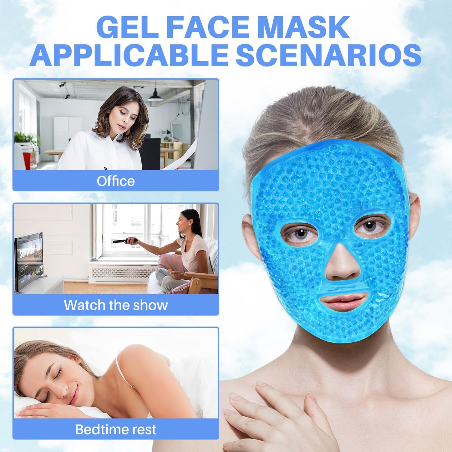 candyfouse Ice Pack Cold Face, Eye Masks Reduce Face Puff, Dark Circles, Reusable Cold Hot Gel Face Eye Mask, Suitable for Women Facial SPA, Ice Face Mask for Sleeping, Headaches (Blue Updated)