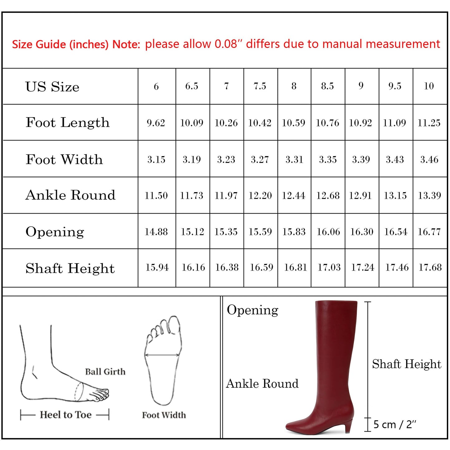 Modatope Red Boots for Women Knee High Boots Kitten Low Heel Square Toe Tall Long High Boots Size 8.5