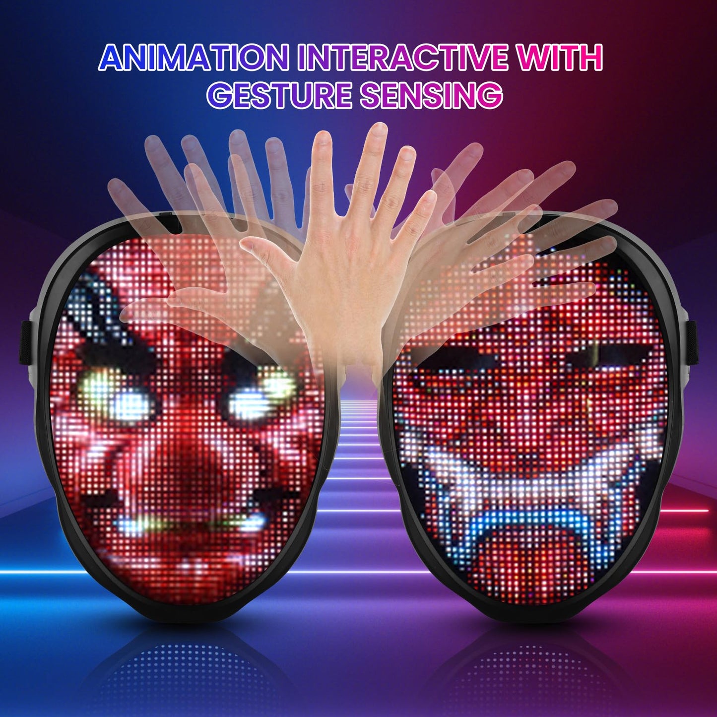 AINSKO Led Mask with Bluetooth Programmable App,Cool Face Mask for Cosplay,Funny Halloween Costumes for Adults,Kids,Glow Party