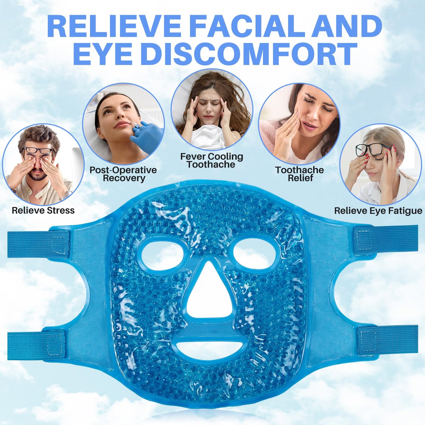 candyfouse Ice Pack Cold Face, Eye Masks Reduce Face Puff, Dark Circles, Reusable Cold Hot Gel Face Eye Mask, Suitable for Women Facial SPA, Ice Face Mask for Sleeping, Headaches (Blue Updated)