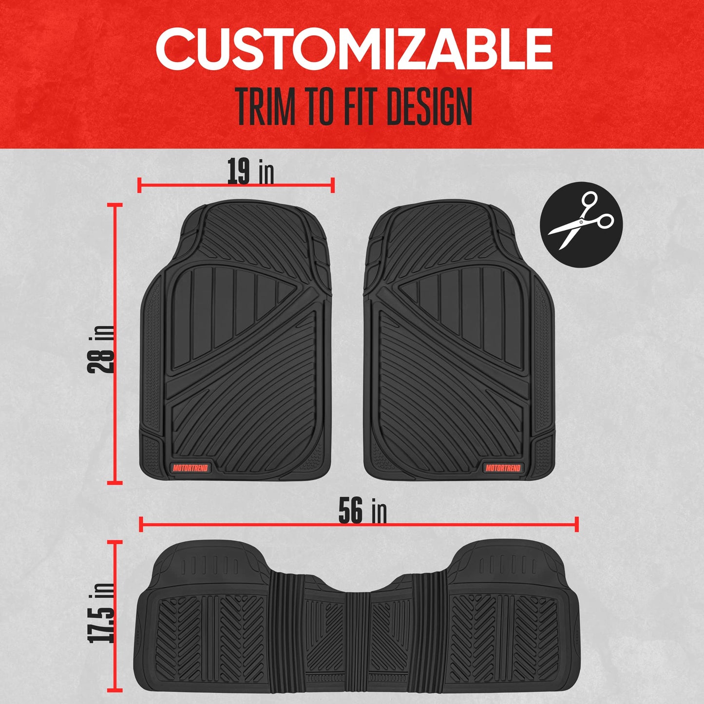 Motor Trend FlexTough Performance All Weather Rubber Car Mats with Cargo Liner - Full Set Front & Rear Floor Mats for Cars Truck SUV, Automotive Floor Mats (Black)