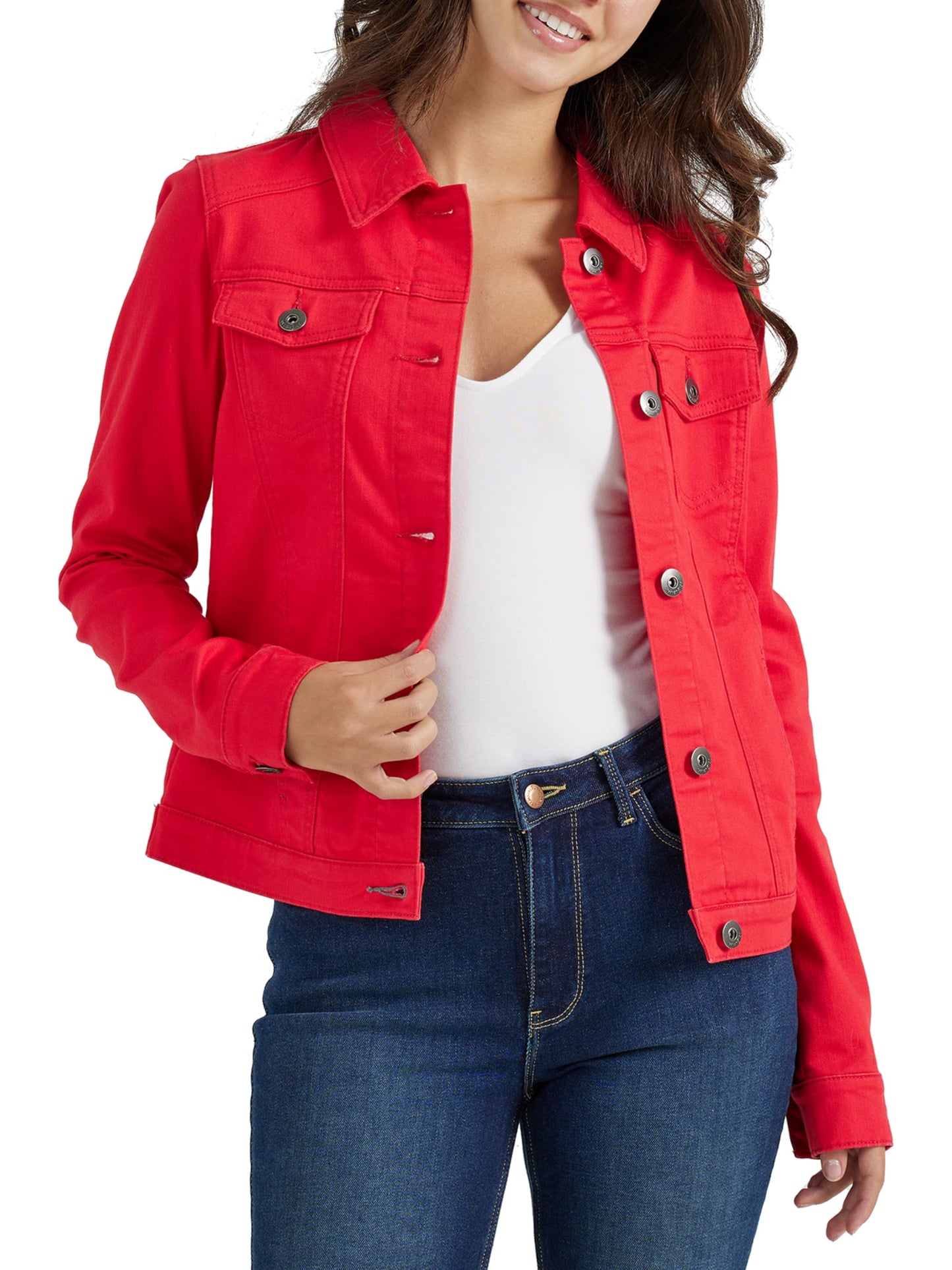 Wrangler Authentics Women's Stretch Denim Jacket, Red, X-Small