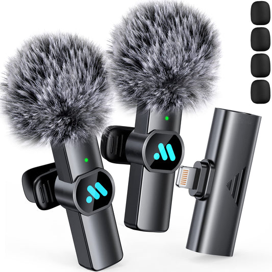 Leettus 2pcs Lavalier Wireless Microphone for iPhone iPad, Wireless Microphone for Video Recording, Game Live Streaming, Interviews, YouTube, TikTok, Vlog(for iPhone 14 and Below)