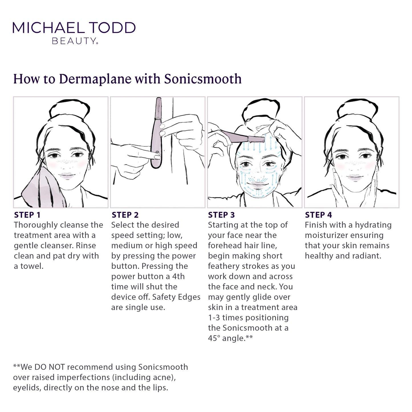 Michael Todd Beauty - Sonicsmooth Dermaplaning Tool - 2 in 1 Peach Fuzz Facial Hair Removal for Women - Dermaplane - Rechargeable with 8 Week Supply