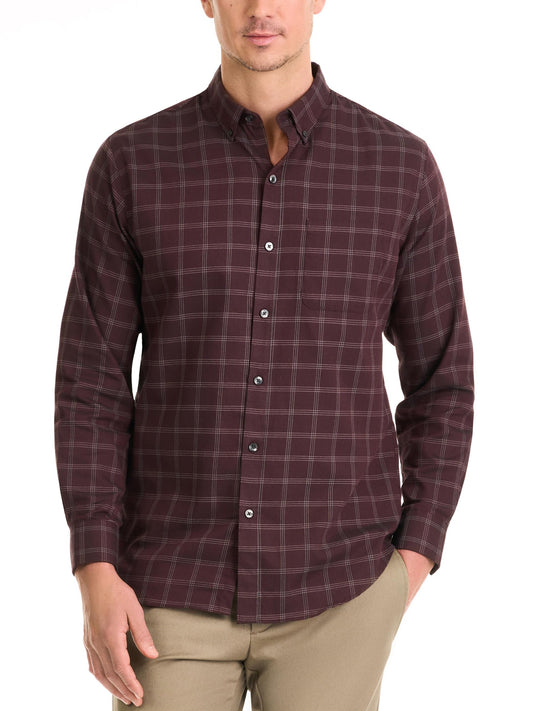 Van Heusen Men's Wrinkle Free Long Sleeve Button Down Shirt, Red Pinot Noir, Small