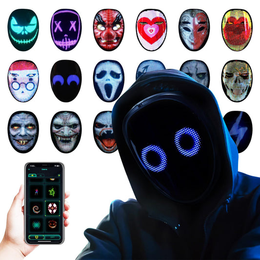 AINSKO Led Mask with Bluetooth Programmable App,Cool Face Mask for Cosplay,Funny Halloween Costumes for Adults,Kids,Glow Party