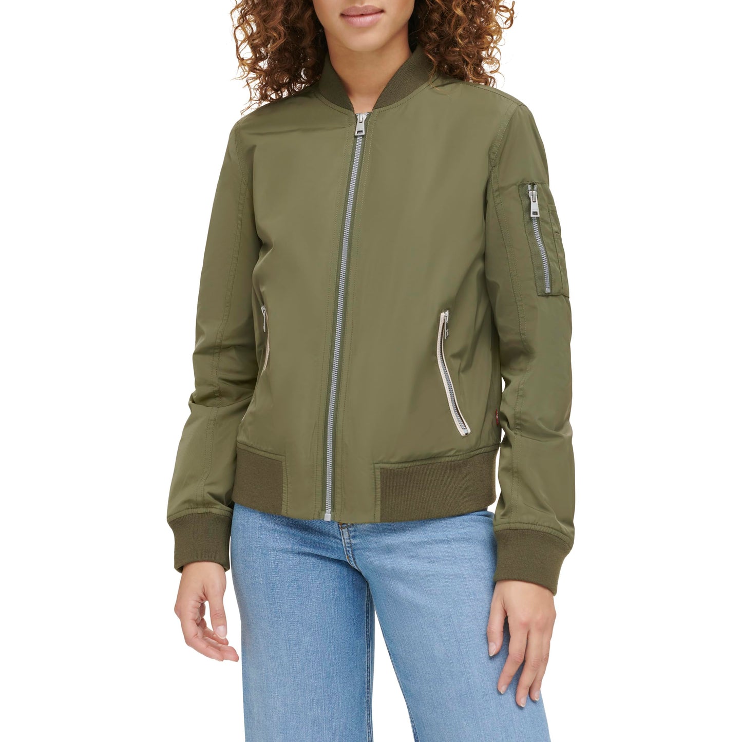 Levi's Women's Poly Bomber Jacket with Contrast Zipper Pockets, Army Green, X-Small