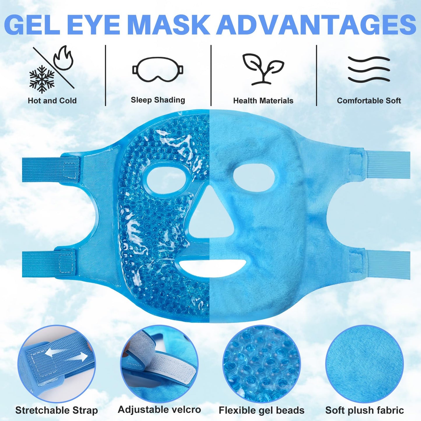 candyfouse Ice Pack Cold Face, Eye Masks Reduce Face Puff, Dark Circles, Reusable Cold Hot Gel Face Eye Mask, Suitable for Women Facial SPA, Ice Face Mask for Sleeping, Headaches (Blue Updated)