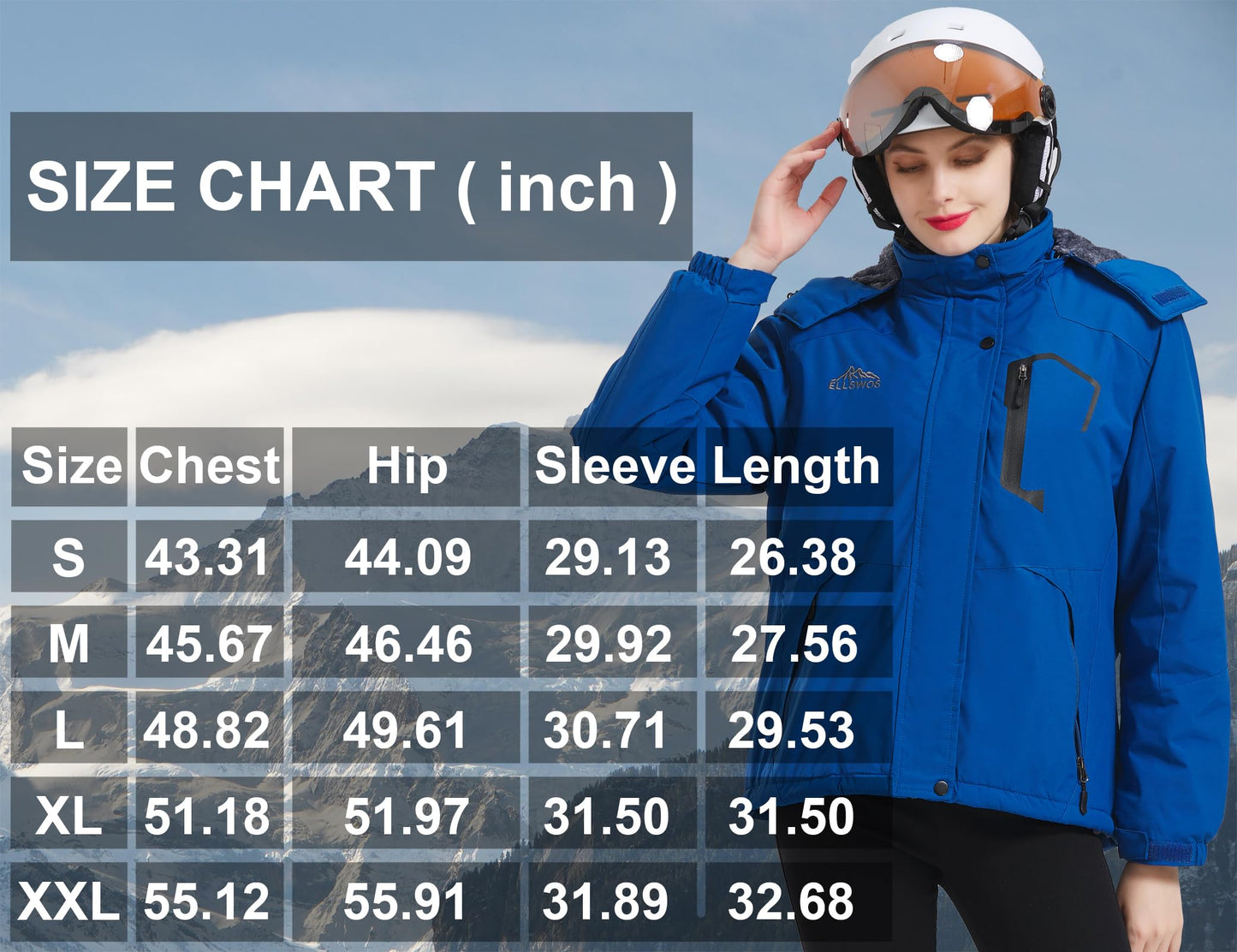 ELLSWOS Womens Winter Coats Waterproof Ski Jacket Warm Snow Jackets Windproof Windbreaker Hooded Raincoat