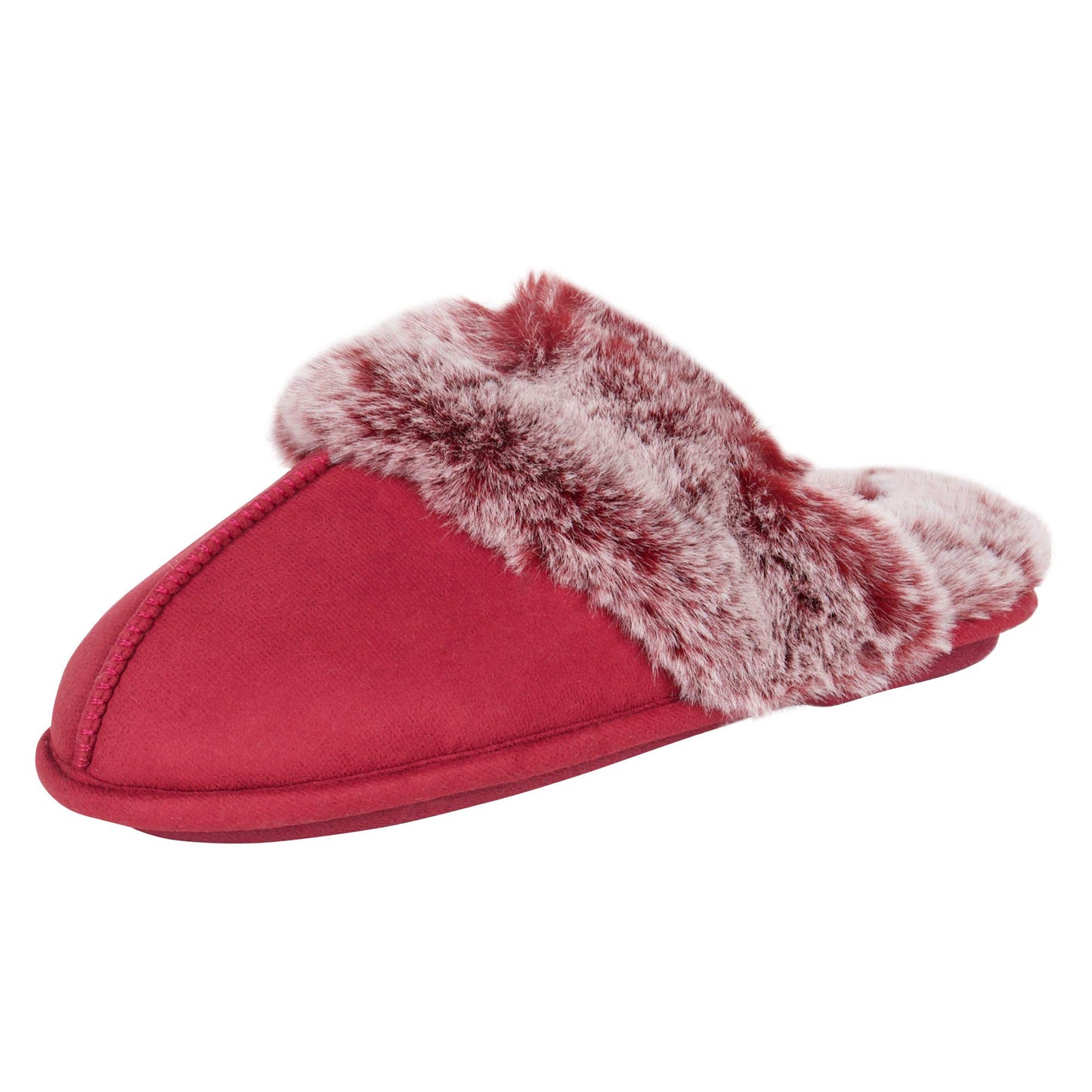 Jessica Simpson Women's Comfy Faux Fur House Slipper Scuff Memory Foam Slip on Anti-Skid Sole, Burgundy, Small