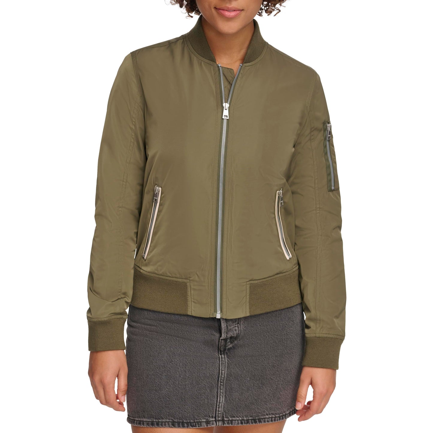 Levi's Women's Poly Bomber Jacket with Contrast Zipper Pockets, Army Green, X-Small