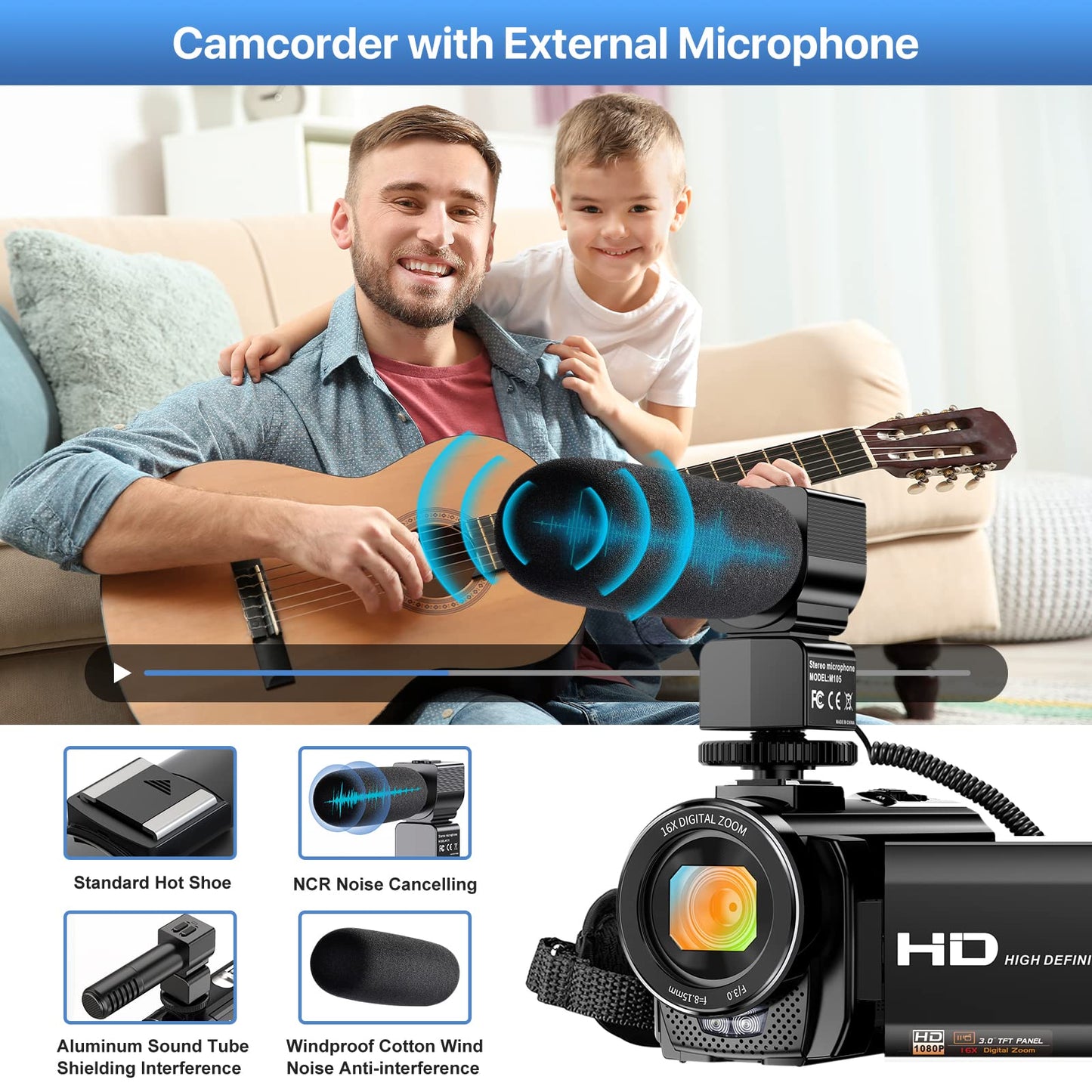 Video Camera YouTube Vlogging Camera Recorder FHD 1080P 24.0MP 3.0 Inch 270 Degree Rotation Screen 16X Digital Zoom Camcorder with Microphone,Remote Control and 2 Batteries