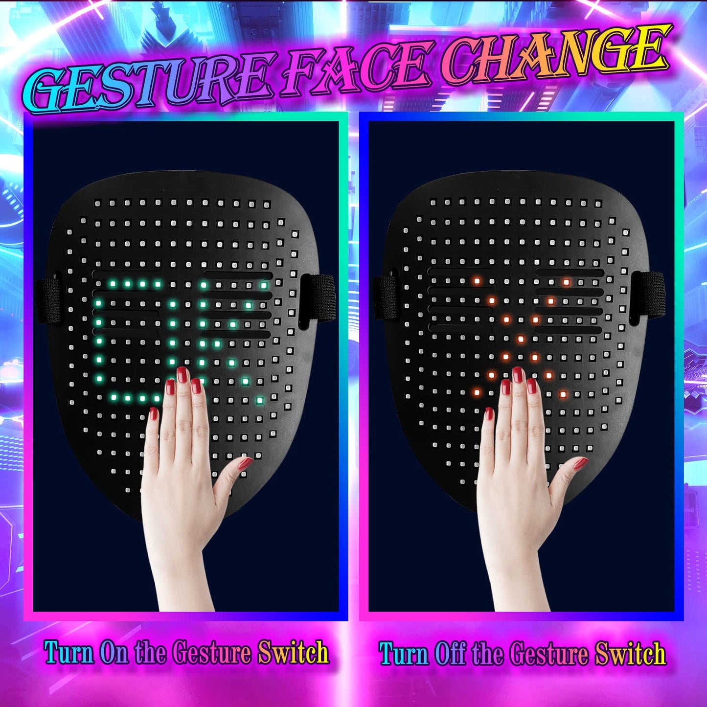 MEGOO Led Mask with Gesture Sensing Transforming,Light Up Luminous Digital Glow Mask for Halloween Rave Dj Party Masquerade