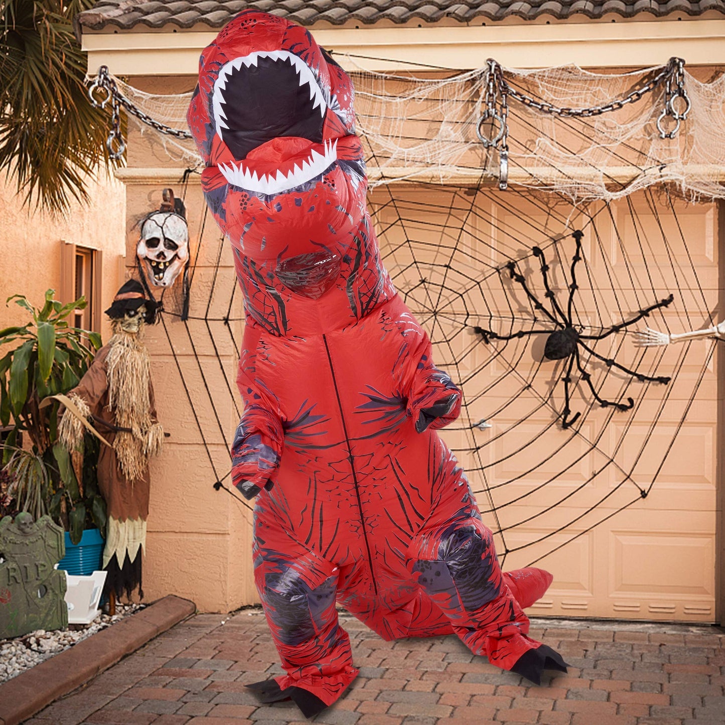 Lulu Home Halloween Dinosaur Costume, 7ft Tall T-Rex Inflatable Costume for Adult, Red